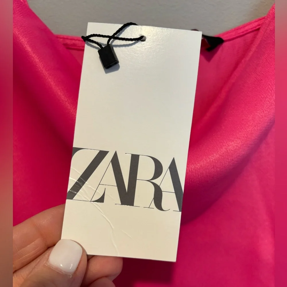 Women's Zara Satin Pink Cropped Tank Top - Size Small NWT adjustable str… - Picture 6 of 10